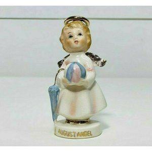 Vintage 1950’s Artmark August Angel With Foil Sticker Porcelain Figurine